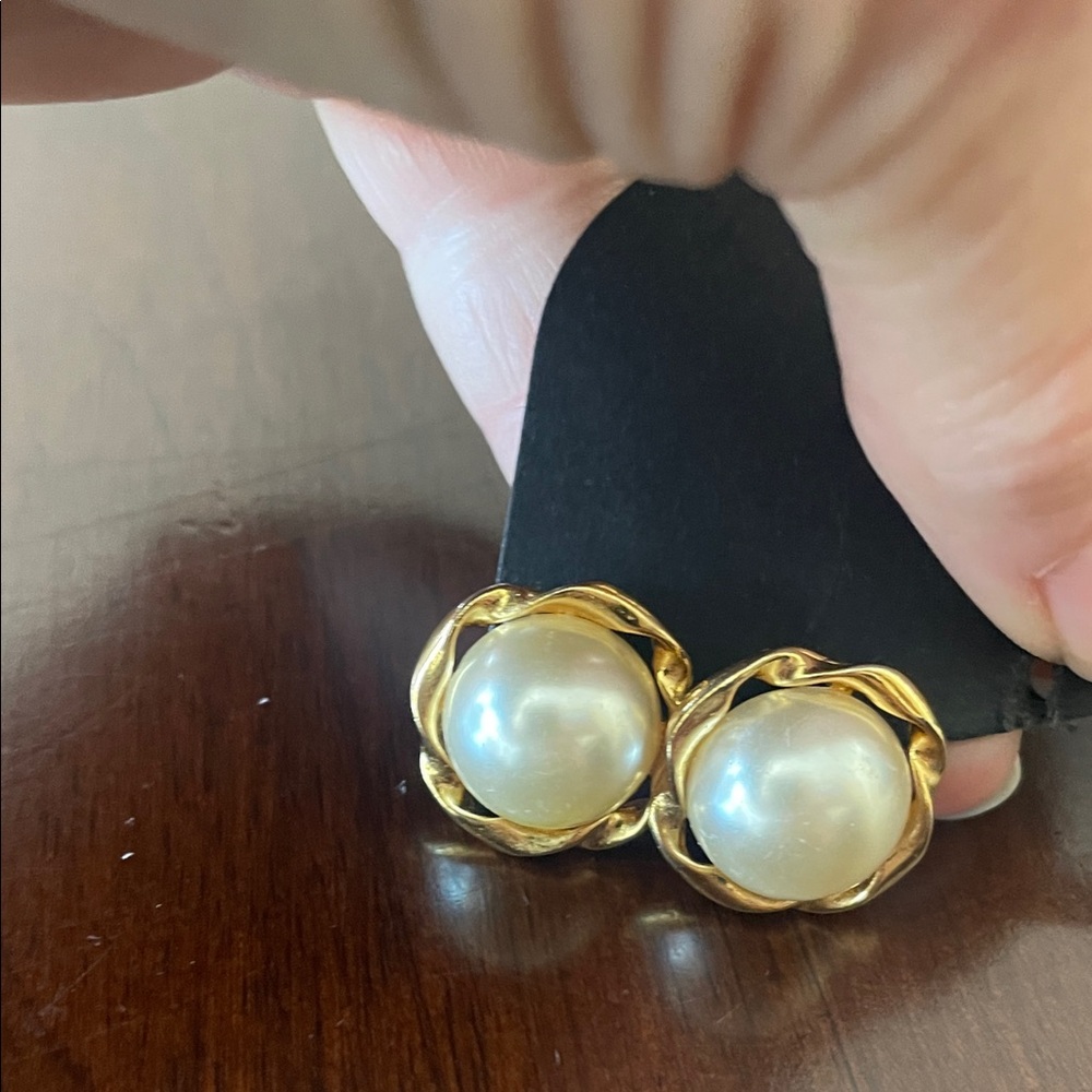 Gold and Pearl Twist Earrings